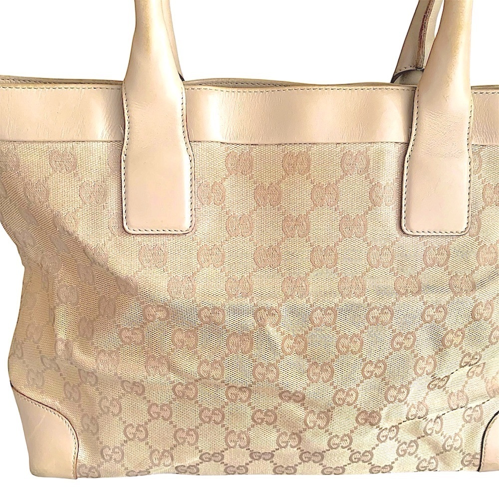 Gucci monogram canvas and leather tote bag tan cream beige nude - Picture 2 of 12